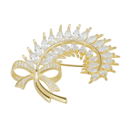 Tied Ribbon Laurel Leaf Brooch Gold