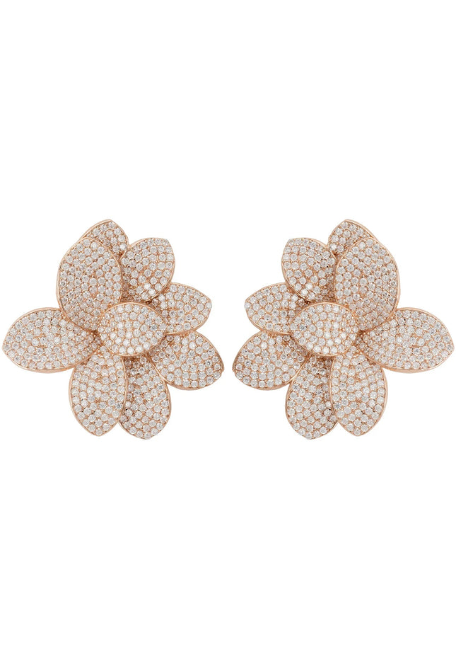 Amaryllis Flower Large Stud Earrings Rosegold
