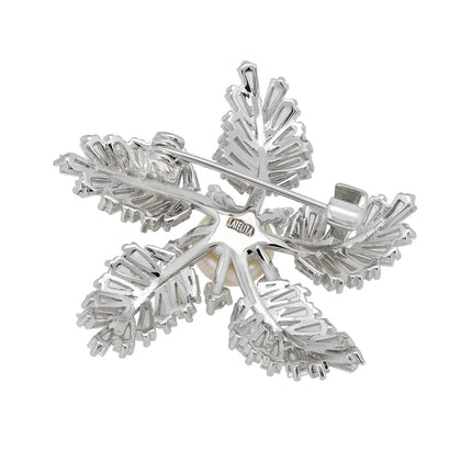 Fern Starflower Pearl Brooch Silver