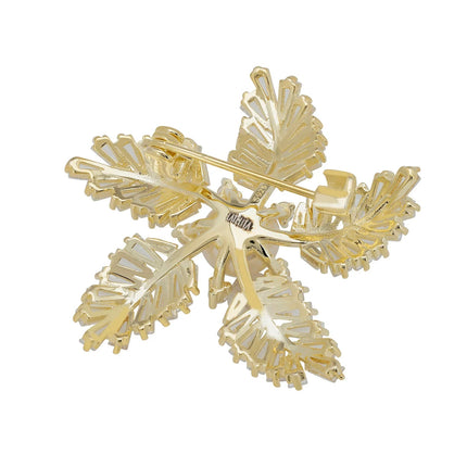 Fern Starflower Pearl Brooch Gold