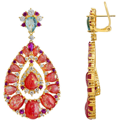 Paloma Pink Opal Drop Earrings Gold