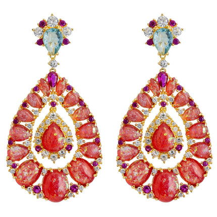 Paloma Pink Opal Drop Earrings Gold