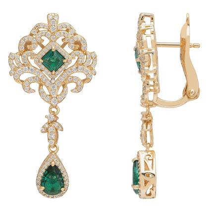 Claridge Drop Earrings Emerald Gold