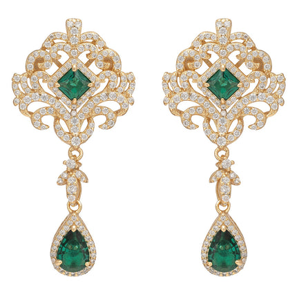 Claridge Drop Earrings Emerald Gold