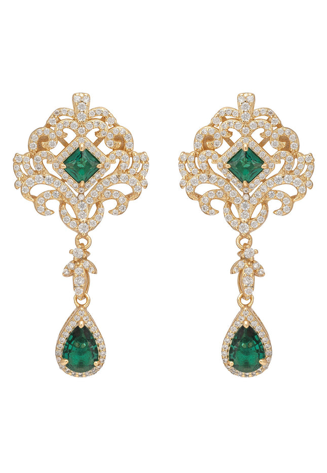 Claridge Drop Earrings Emerald Gold