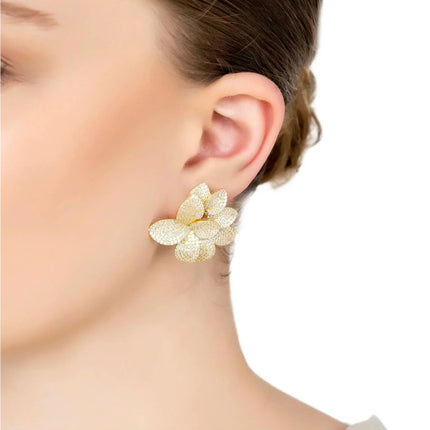Amaryllis Flower Large Stud Earrings Gold