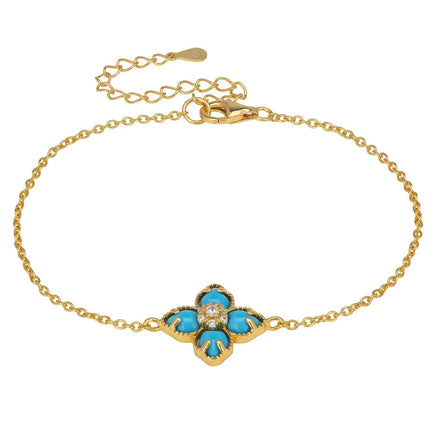 Flower Clover Turquoise Bracelet Gold