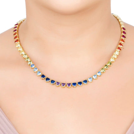 Heart Garland Rainbow Gemstone Necklace Gold
