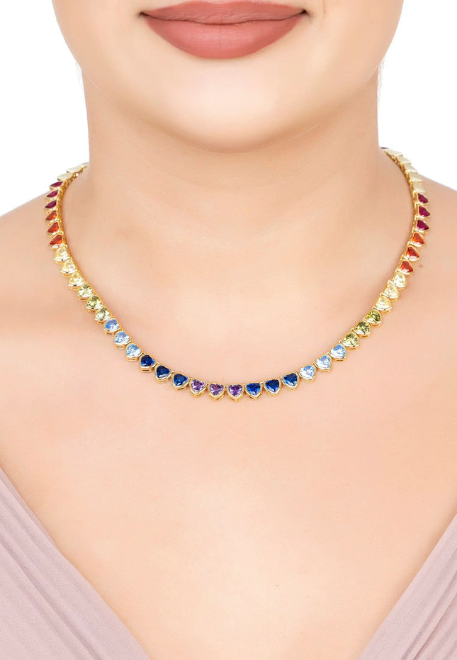 Heart Garland Rainbow Gemstone Necklace Gold