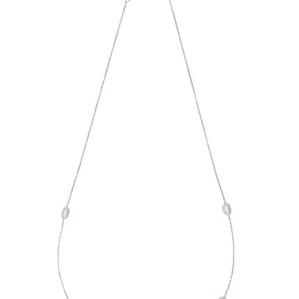 Solid 14k White Gold Natural Spaced Pearl Necklace