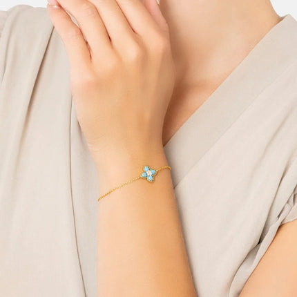 Flower Clover Turquoise Bracelet Gold