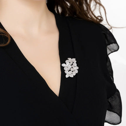 Petal Cascading Flower Brooch Silver