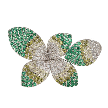 Camillia Flower Cocktail Ring Green Silver