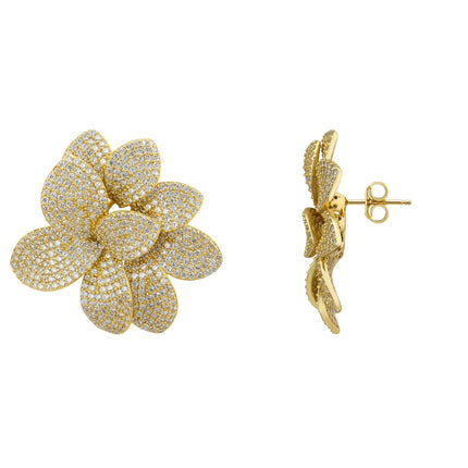 Amaryllis Flower Large Stud Earrings Gold