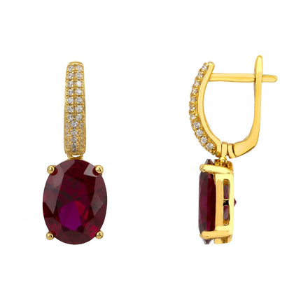 Alexandra Oval Drop Earrings Gold Ruby