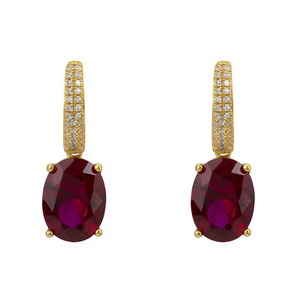 Alexandra Oval Drop Earrings Gold Ruby