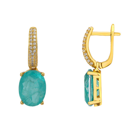 Alexandra Oval Drop Earrings Gold Paraiba Tourmaline
