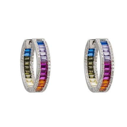 Judy Rainbow Baguette Hoop Earrings Silver