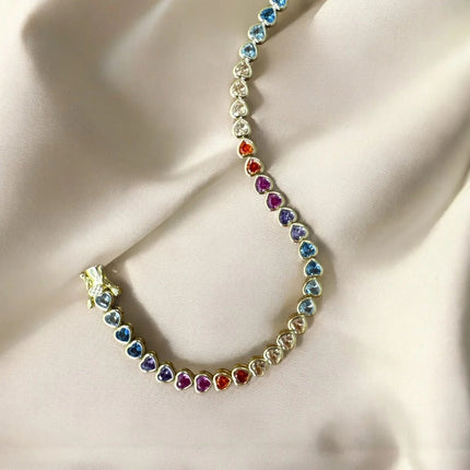 Heart Garland Tennis Bracelet Multicoloured Gold