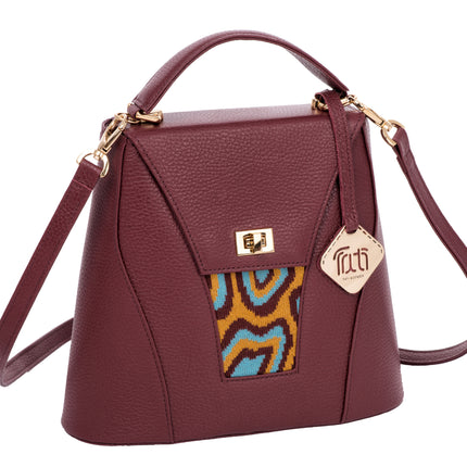 TATI BODUCH Designer Handbag, AGATE Collection, Genuine Leather: Brown, Knitwear: Turquoise