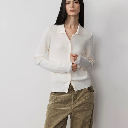 "Lazy Urban" Yangtze Merino Wool Polo-Neck Cardigan Straight-Leg Knitted Pants Suit
