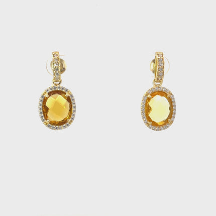 Beatrice Oval Gemstone Drop Earrings Gold Citrine Hydro