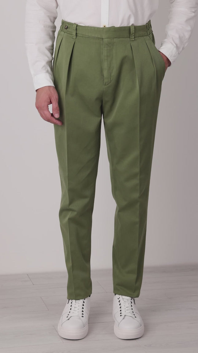 Autumn Winter Green Cotton Chino Trousers