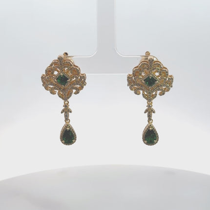 Claridge Drop Earrings Emerald Gold