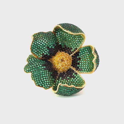 Poppy Flower Green Ring Gold