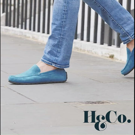 Tyre Sole Driving Loafers, Petrol Blue Suede