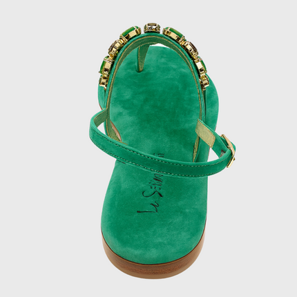 Portofino Sandals – Emerald Green Suede With Swarovski Crystals