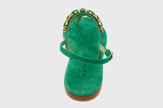 Portofino Sandals – Emerald Green Suede With Swarovski Crystals