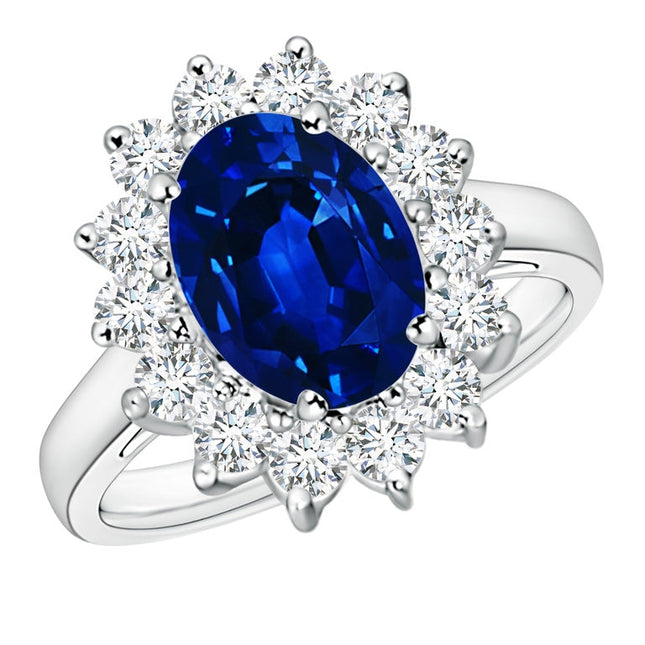 Princess Diana Inspired 3.00CTW AGI Certified G/vs Lab-Grown Sapphire and Diamond Halo Ring in 14K White Gold