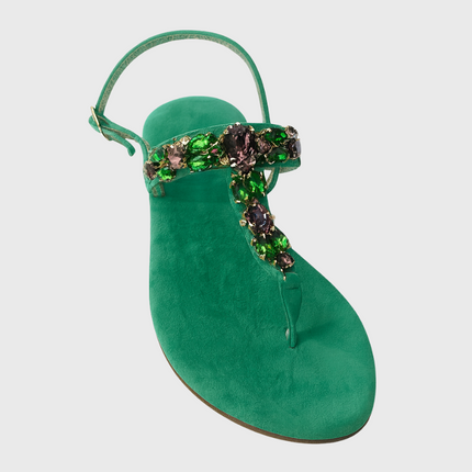 Portofino Sandals – Emerald Green Suede With Swarovski Crystals
