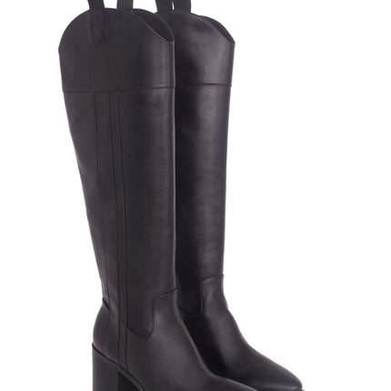 Canna Calf Brown Leather Knee-High Boots – 6.5cm Block Heel Riding