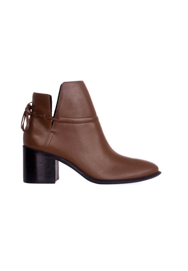 Attalea Brown Leather Ankle Boots – 6.5cm Block Heel