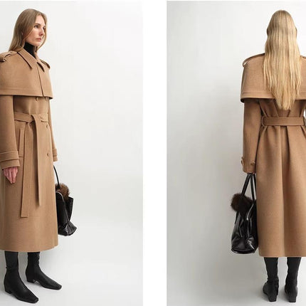 Fireladyfur Women's Alpaca Wool Coat With Detachable Cape "Elegant Silhouette"