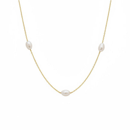 Solid 14k Gold Natural Spaced Pearl Necklace