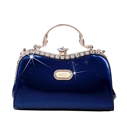 Brangio Italy Ruby Glamour Evening Handbag – Patent Faux Leather Purse With Crystal-Studded Frame & Diamond Top Clasp |