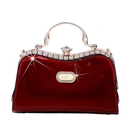Brangio Italy Ruby Glamour Evening Handbag – Patent Faux Leather Purse With Crystal-Studded Frame & Diamond Top Clasp |