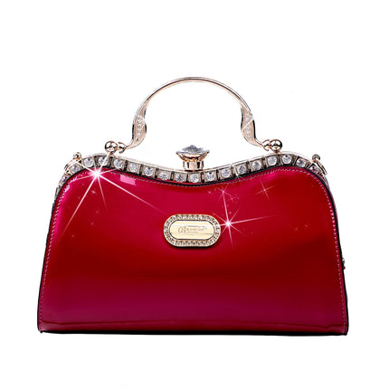 Brangio Italy Ruby Glamour Evening Handbag – Patent Faux Leather Purse With Crystal-Studded Frame & Diamond Top Clasp |