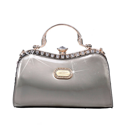 Brangio Italy Ruby Glamour Evening Handbag – Patent Faux Leather Purse With Crystal-Studded Frame & Diamond Top Clasp |