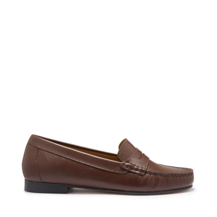 Women's Penny Loafers Leather Sole, Brown Leather