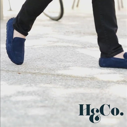 Tyre Sole Driving Loafers, Navy Blue Suede