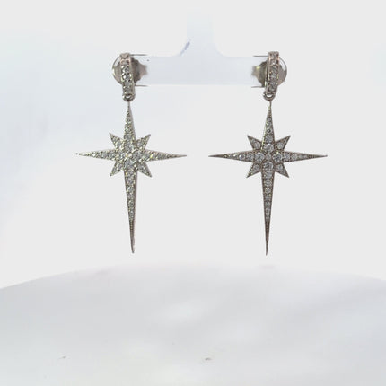 North Star Burst Large Drop Earrings Silver