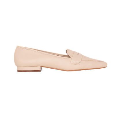 Cipó Beige Leather Square-Toe Loafers – Flat
