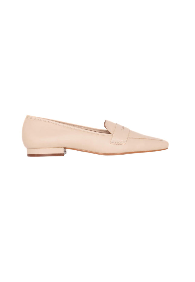 Cipó Beige Leather Square-Toe Loafers – Flat
