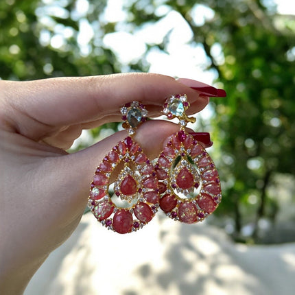 Paloma Pink Opal Drop Earrings Gold
