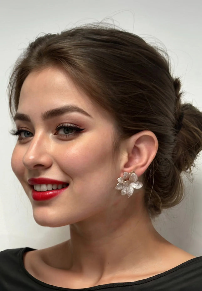 Amaryllis Flower Large Stud Earrings Rosegold