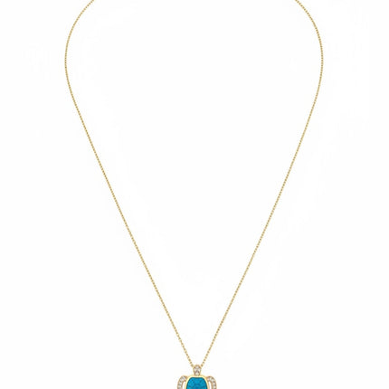 Sea Turtle Pendant Necklace Gold Turquoise Blue